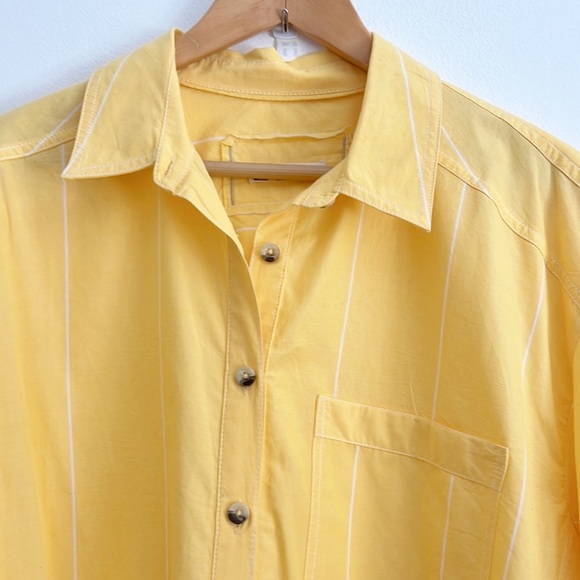 SOLD Free People Happy Hour Stripe Button Down Shirt Yellow Coverup NWOT - Picture 10 of 16